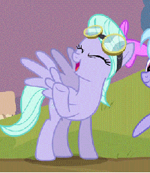 Size: 291x334 | Tagged: safe, edit, edited screencap, screencap, cloudchaser, flitter, g4, hurricane fluttershy, animated, cropped, female, goggles, laughing, laughingmares.jpg, loop, offscreen character, solo focus