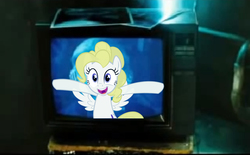 Size: 1427x887 | Tagged: safe, surprise, pegasus, pony, g1, female, jigsaw, saw (movie), solo, television