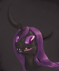 Size: 4251x5101 | Tagged: safe, artist:omgmax, oc, oc only, oc:miasma, changeling, changeling queen, absurd resolution, bust, changeling oc, changeling queen oc, female, gray background, portrait, purple changeling, simple background, solo