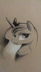 Size: 424x750 | Tagged: safe, artist:b-epon, princess luna, g4, charcoal (medium), female, quick draw, solo, stoic, stoicism, traditional art