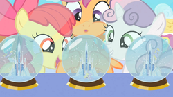 Size: 1054x592 | Tagged: safe, edit, apple bloom, derpy hooves, scootaloo, sweetie belle, pegasus, pony, g4, just for sidekicks, cutie mark crusaders, female, mare, snow globe