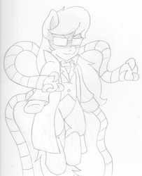 Size: 2304x2839 | Tagged: safe, artist:blackbewhite2k7, octavia melody, earth pony, pony, g4, commission, crossover, doctor octavia, doctor octopus, female, lineart, male, mare, marvel, monochrome, sketch, solo, sonata du octave, spider-man
