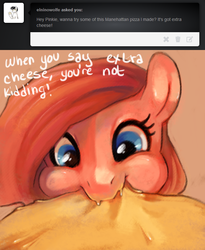 Size: 655x800 | Tagged: dead source, safe, artist:dhui, pinkie pie, g4, cheese, eating, female, solo, tired pie, tumblr
