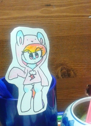 Size: 597x823 | Tagged: safe, artist:danadyu, rainbow dash, pony, g4, bipedal, clothes, hoodie, paper child