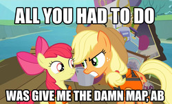 Size: 1774x1080 | Tagged: safe, apple bloom, applejack, g4, pinkie apple pie, angry, big smoke, caption, follow the damn train, grand theft auto, gta san andreas, meme