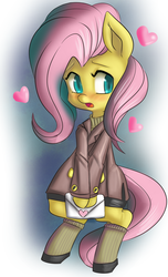 Size: 1191x1956 | Tagged: safe, artist:fauxsquared, fluttershy, g4, blushing, clothes, female, letter, solo, sweater, sweatershy, turtleneck