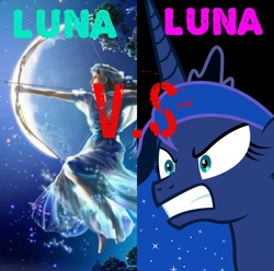 Size: 1599x1585 | Tagged: safe, princess luna, g4, angry, arrow, bow (weapon), bow and arrow, fight, weapon