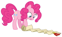 Size: 6663x4000 | Tagged: safe, artist:masem, pinkie pie, g4, pinkie apple pie, absurd resolution, female, scroll, simple background, solo, transparent background, vector