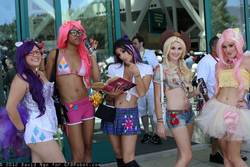 Size: 2048x1365 | Tagged: safe, artist:xaleux, applejack, fluttershy, pinkie pie, rarity, twilight sparkle, human, g4, belly button, belly piercing, bellyring, cosplay, irl, irl human, midriff, photo, piercing