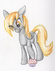 Size: 495x633 | Tagged: safe, artist:benrusk, derpy hooves, pegasus, pony, g4, female, mare, muffin, solo, traditional art