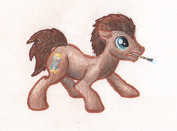 Size: 617x460 | Tagged: safe, artist:benrusk, doctor whooves, time turner, g4, male, mouth hold, solo, traditional art