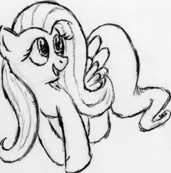 Size: 762x768 | Tagged: safe, artist:benrusk, fluttershy, g4, female, monochrome, sketch, solo, traditional art