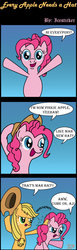 Size: 496x1612 | Tagged: safe, artist:icesticker, applejack, pinkie pie, g4, pinkie apple pie, applejack's hat, comic, hat