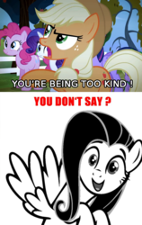 Size: 535x847 | Tagged: safe, applejack, fluttershy, bats!, g4, my little pony: friendship is magic, elements of harmony, kindness, meme, you don't say