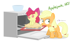 Size: 1000x575 | Tagged: safe, artist:dm29, apple bloom, applejack, earth pony, pony, g4, adorabloom, apple sisters, applebuse, baby, baby apple bloom, baby pony, cute, duo, female, filly, filly applejack, foal, implied granny smith, mouth hold, oven, pie, siblings, simple background, sisters, this will end in grounding, transparent background, younger