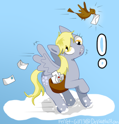 Size: 719x750 | Tagged: safe, artist:ferret-girl3, derpy hooves, bird, pegasus, pony, g4, female, mail, mare