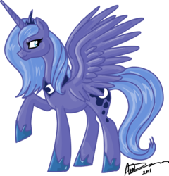 Size: 1259x1310 | Tagged: safe, artist:omg-chibi, princess luna, alicorn, pony, g4, female, mare, raised hoof, s1 luna, signature, simple background, solo, transparent background