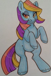 Size: 709x1049 | Tagged: safe, artist:cheetahqueer, oc, oc only, earth pony, pony, bipedal, female, mare, solo, traditional art, unshorn fetlocks