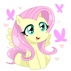 Size: 534x538 | Tagged: safe, artist:honeypuff, fluttershy, butterfly, g4, female, heart, pixiv, simple background, solo, white background