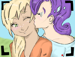 Size: 1600x1200 | Tagged: safe, artist:flutterdash777, applejack, rarity, human, g4, duo, female, humanized, lesbian, light skin, ship:rarijack, shipping