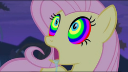 Size: 1280x720 | Tagged: safe, edit, fluttershy, bats!, g4, drool, eyes, female, hypnoshy, hypnosis, open mouth, solo