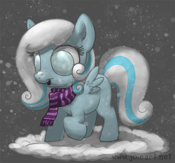 Size: 800x744 | Tagged: safe, artist:joieart, oc, oc only, oc:snowdrop, pony, clothes, cloud, scarf, solo