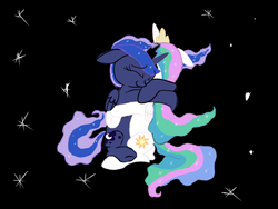 Size: 800x600 | Tagged: safe, artist:masterdashie, princess celestia, princess luna, g4, cute, cutelestia, hug, space