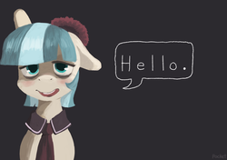 Size: 1979x1394 | Tagged: dead source, safe, artist:berrydrops, coco pommel, earth pony, pony, g4, dialogue, female, mare, profile, solo, speech bubble