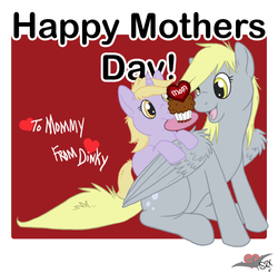 Size: 598x586 | Tagged: safe, artist:pterosaurpony, derpy hooves, dinky hooves, pegasus, pony, unicorn, g4, equestria's best daughter, female, mare, mother's day, muffin