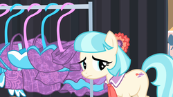 Size: 1280x720 | Tagged: safe, screencap, coco pommel, earth pony, pony, g4, my little pony: friendship is magic, rarity takes manehattan, female, mare, sad, solo