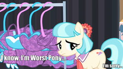 Size: 640x360 | Tagged: safe, edit, edited screencap, screencap, coco pommel, fanfic:bittersweet, rainbow dash presents, g4, bronybait, female, solo, text, the cream one, worst pony