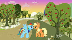 Size: 2551x1417 | Tagged: safe, artist:dianima86, applejack, rainbow dash, g4, female, lesbian, ship:appledash, shipping