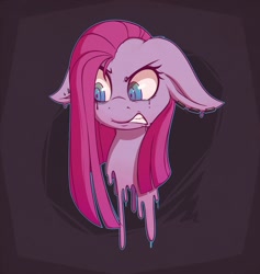 Size: 1280x1351 | Tagged: dead source, safe, artist:w300, pinkie pie, angry, bust, female, melting, piercing, pinkamena diane pie, solo