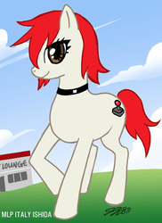 Size: 390x536 | Tagged: safe, artist:johnjoseco, oc, oc only, oc:italy ishida, controller, cutie mark, joystick, solo, the lounge