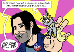 Size: 1024x718 | Tagged: safe, artist:catfood-mcfly, derpy hooves, alicorn, pony, g4, alicornified, button, derpicorn, drawfag, i believe in m.a. larson, m.a. larson, meme, narcissism, parody, pure unfiltered evil, race swap, syndrome, thanks m.a. larson, the incredibles