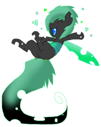 Size: 644x807 | Tagged: safe, artist:princessamity, oc, oc only, changeling, butt, changeling oc, confetti, eyes closed, green changeling, happy, heart, hearts and hooves day, plot, simple background, smiling, solo, sparkles, swirls, tongue out