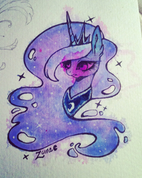 Size: 1280x1604 | Tagged: safe, artist:miikanism, princess luna, pony, g4, female, portrait, solo, traditional art, watercolor painting