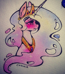 Size: 1280x1459 | Tagged: safe, artist:miikanism, princess celestia, pony, g4, female, portrait, solo, traditional art, watercolor painting