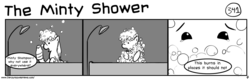 Size: 1280x404 | Tagged: safe, artist:tetrapony, derpy hooves, pegasus, pony, comic:the daily derp, g4, bath, comic, female, mare, monochrome, the minty shower