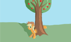 Size: 1024x614 | Tagged: safe, artist:darkpilcrow, applejack, g4, female, solo, stuck, tree