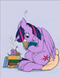 Size: 746x968 | Tagged: safe, artist:longinius, artist:scarletvye, edit, twilight sparkle, alicorn, pony, g4, book, colored, female, floppy ears, frown, grumpy, mare, pillow, reading, sitting, solo, twilight sparkle (alicorn)