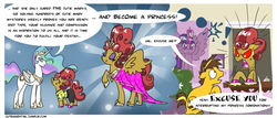 Size: 900x384 | Tagged: safe, artist:joieart, princess celestia, twilight sparkle, oc, alicorn, pony, g4, ask, cutiemarkfail, daydream, red tape, tumblr, twilight sparkle (alicorn)