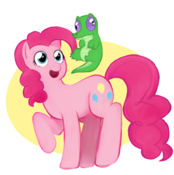 Size: 2893x2921 | Tagged: dead source, safe, artist:chiptoony, gummy, pinkie pie, alligator, earth pony, pony, g4, female, highlights, male, mare, simple background, transparent background