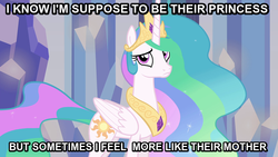 Size: 672x378 | Tagged: safe, princess celestia, g4, discussion in the comments, female, image macro, misspelling, momlestia, solo