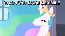 Size: 653x367 | Tagged: safe, princess celestia, g4, ^^, eyes closed, female, happy, image macro, smilestia, smiling, solo