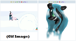 Size: 513x275 | Tagged: safe, queen chrysalis, rainbow dash, derpibooru, g4, exploitable meme, juxtaposition, juxtaposition win, meme, meta, snow, snowball