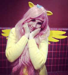 Size: 1374x1515 | Tagged: safe, artist:sioxanne, fluttershy, human, g4, clothes, cosplay, irl, irl human, photo, solo, sweater, sweatershy