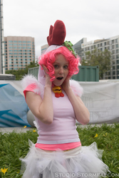 Size: 2336x3504 | Tagged: safe, artist:marisuga, pinkie pie, human, g4, animal costume, chicken pie, chicken suit, clothes, cosplay, costume, irl, irl human, photo, solo
