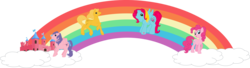 Size: 5248x1430 | Tagged: safe, artist:kaylathehedgehog, north star (g1), pinkie pie, princess golden light, thistle whistle, g1, g2, g3, g4, .svg available, banner, cloud, rainbow, simple background, svg, transparent background, vector