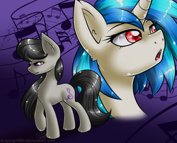 Size: 1900x1537 | Tagged: safe, artist:lunarahartistry, dj pon-3, octavia melody, vinyl scratch, g4